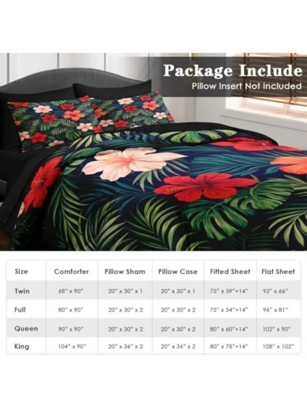 Tropical Queen Comforter Set with Sheets - 7 Piece Summer Bedding Collection